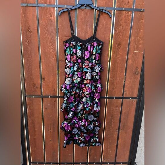 DRESS THE POPULATION sequin floral velvet midi dress - Picture 3 of 3